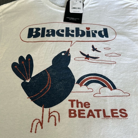 Free People: Junk Food Blackbird Graphic Tee. Size Medium. Color White Burnout - Picture 2 of 5